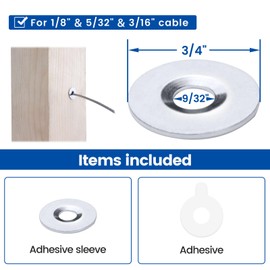 Muzata 40 Pack Cable Railing Adhesive Sleeves T316 Stainless Steel Adhesive Grommet Protector Sleeves for 1/8" 5/32" 3/16" Wire Rope Cable Railing Hardware Kit Wood Metal Posts CR91