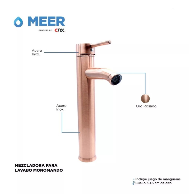Cnx Mezcladora Monomando Para Lavabo Color Oro Rosado