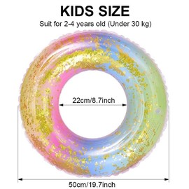 Eidyer Transparent Floating Ring Rainbow Sequins Swim Ring, Durable Inflatable Pool Floats, Swimming Rings for Summer Pool Party for Kids (Kids(2-4 Years))