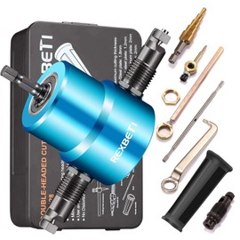 REXBETI Cortador de metal de doble cabezal, accesorio de taladro de calidad para corte de curva recta y círculo, acero de calibre 14 máximo