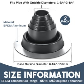 Yaocom Yaocom 2 Pcs #2 Metal Roof Pipe Flashing Vent Boot for EPDM Pipe OD 1-3/4" to 3-1/4" Roof Jack Pipe Boots,6-1/4" Inch in Base Diameter