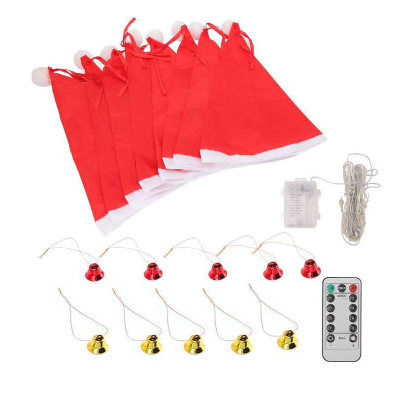 Hanging Lighted Glowing Santa Hats with Bells Battery Powered Fairy