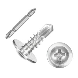 sourcing map 300Pcs #8x1/2" Self-Tapping Screws, 410 Stainless Steel Phillips Self Drilling Flat Head Sheet Metal Screws for Industry, Furniture Repair, Silver