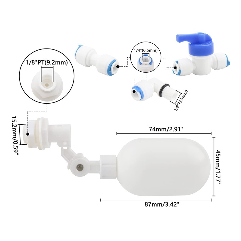 Newzoll 20 Pack Adjustable 1/4" Float Ball Valve Kit with
