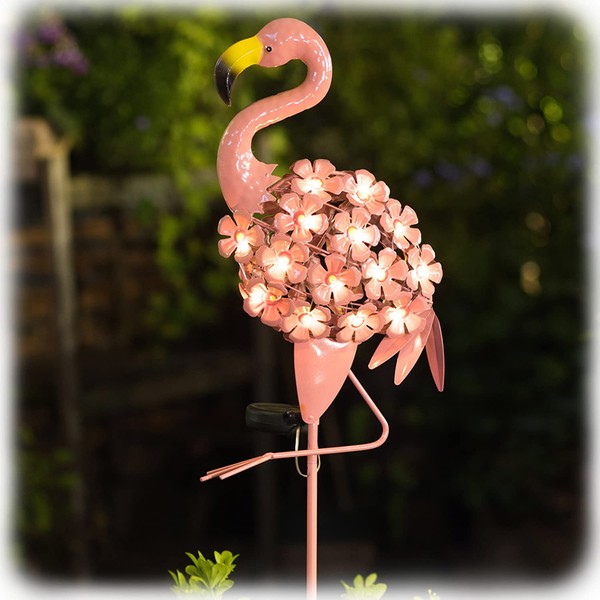 HOMEIMPRO Garden Solar Lights,Flamingo Pathway Outdoor Stake Metal Lights,Waterproof Warm White LED for Lawn,Patio or Courtyard