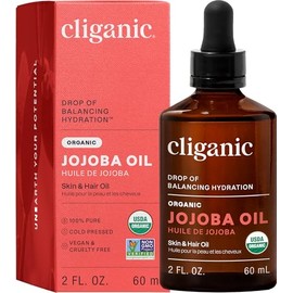 Cliganic – Aceite de Jojoba Orgánico 100% Puro, Prensado en Frío, 60 ml (2 fl. oz) – Certificado USDA Organic – Vegano, Sin OMG – Hidratante para Piel, Cabello y Rostro