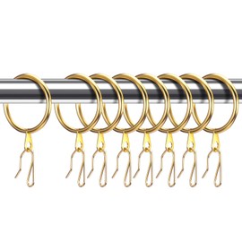Hotop 30 Pieces Metal Drapery Curtain Rings and 30 Pieces Hanging Metal Curtain Drapery Pin Hooks for Window Door Shower(32 mm,Gold)