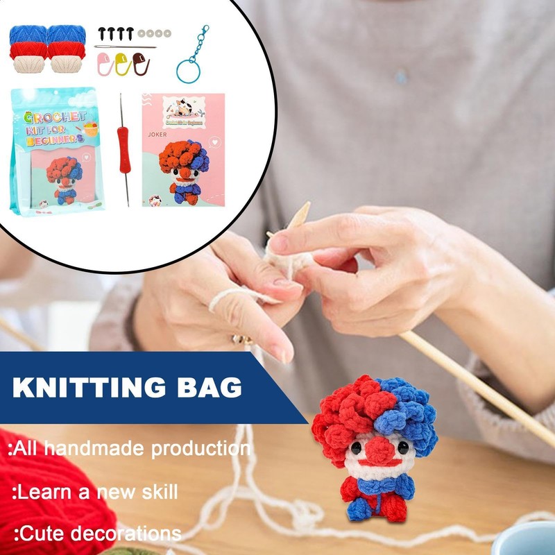 Knitting Kit with Yarn,Clown Crochet Kit Cute Start Kit |