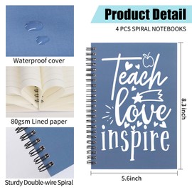 WHLBHG Teacher Gift Teacher 4Pcs Lined Spiral Notebook Teacher Journal Teacher Appreciation Gift Back To School Teacher Gift Teachers Notebook (Spiral- 4Pcs Teacher Group 1)