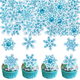 40PCS Edible Snowflake Cupcake Toppers Edible Wafar Paper Winter Theme Bridal Engagement Baby Shower Birthday Wedding Christmas Party Cupcake Picks Anniversary Party Decorations Supplies blue2