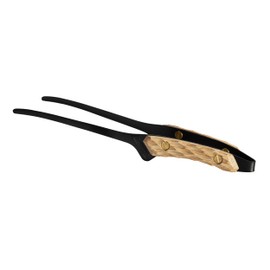 Thous Winds Tweezer Tongs for Cooking with Oak Handle, 9 Inch Stainless Steel Fine Kitchen Tongs for Camping BBQ, Grilling, Black