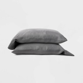 Casaluna King 100% Washed Hemp Solid Pillowcase, Set Of Two Metal Grey, New