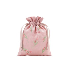 Afternoon Tea Living Pouch, JK04 Floral Words Drawstring Pouch, M/Tulip, Pink