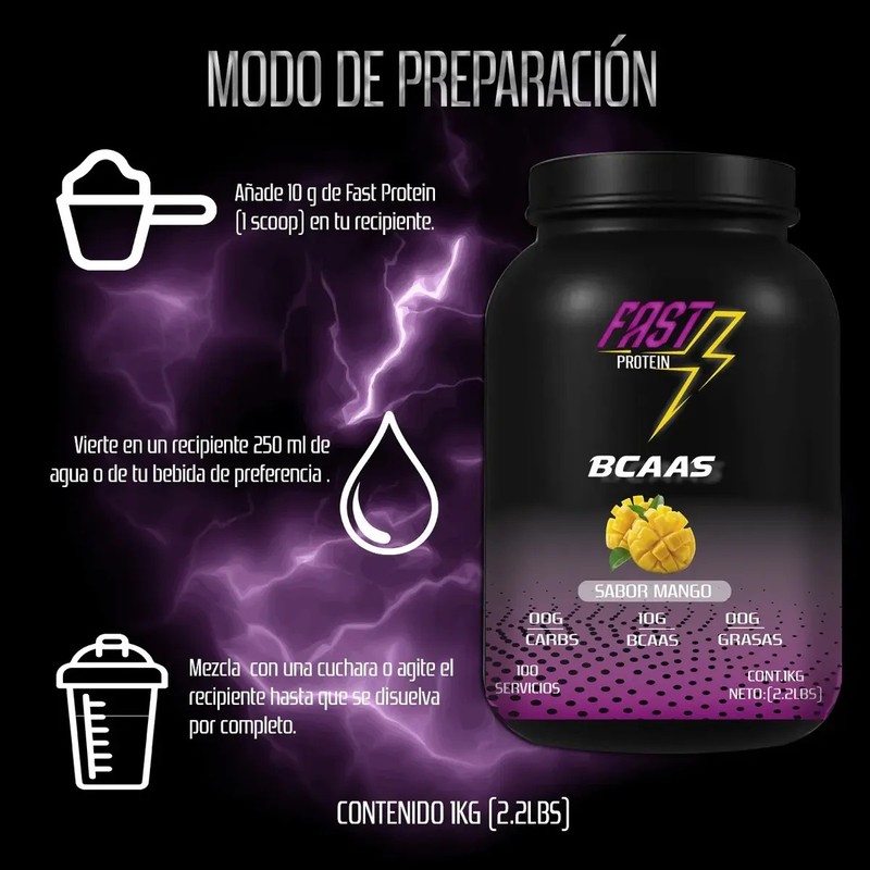 Aminoácidos Bcaas Fast Protein 1 Kg Sabores 100 Servicios