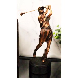 Professional Golfer Swinging Golf Club Decorative Figurine With Trophy Base 9" H