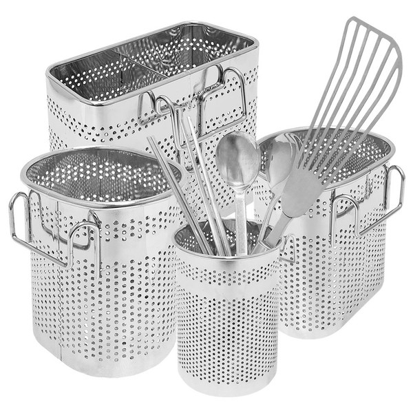 Stainless steel multi-purpose hanging cutlery container and spoon holder, NT007_Round