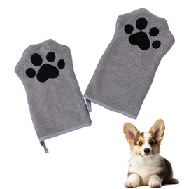 2 Pcs Dog Cleaning Gloves,Towels for Drying Pet Cat Glove Bath Paw Grooming Drool Cats Soft Dogs Absorbent Brushing Dry Paws Wipe Hair Short Puppy Brushes,for Fellp Flegeh and Schuh Wipes Washing
