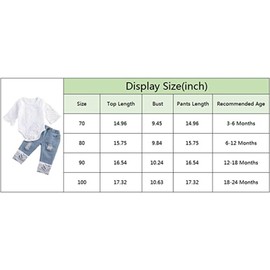 RWYBEYW Toddler Baby Girl Clothes 3 6 12 18 24 Months Lace Ruffle Romper Top Flare Denim Jeans Clothing Outfits Set (A# Blue, 18-24 Months)