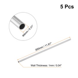 sourcing map 5Pcs 304 Stainless Steel Tube, OD 8mm x 1mm Wall Thick 300mm Length Capillary Metal Tubing for Industry Machinery
