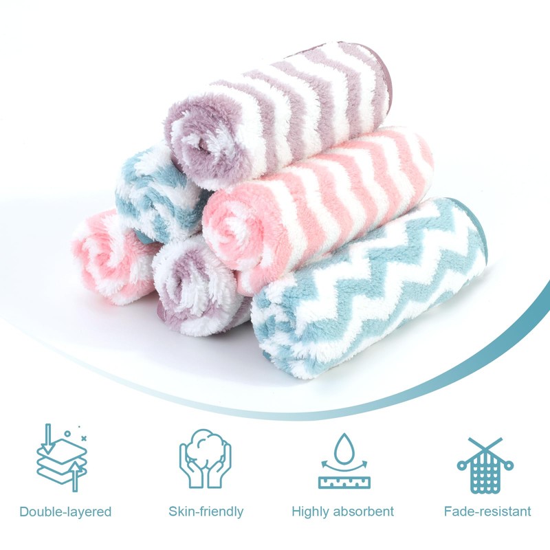 PHOGARY Flannel Face Cloth Pack 6, Reusable Microfibre Face Cloth,