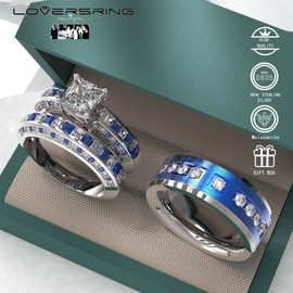 Wedding Ring Sets His And Hers Promise Ring Wedding Ring Sets His And Hers Couples Women 925 Sterling Silver Round Moissanite Man titanium Wedding Band