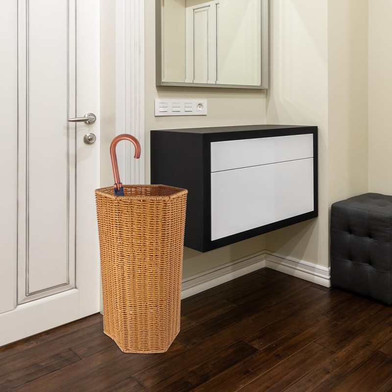 HOLIDYOYO Woven Umbrella Stand Basket with Drainage Tray 15.55In Hexagonal