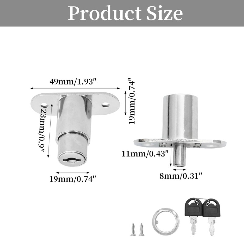 Standard ø19 mm Cupboard Locks with 2 Keys, Cabinet Lock