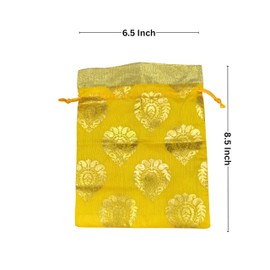 Silk Leaf Printed Bag – Reusable Fabric Gift Pouch for Jewelry, Wedding, Party, Eco-Friendly Drawstring Bag (Design 6)