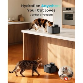 oneisall Wireless Cat Water Fountain: 74oz/2.2L Cordless Pet Water Fountains, 4000mAh Battery Operated Ultra-Quiet Integrated SilentFlow™ Pump for Cats Indoor, Automatic Cat Water Dispenser, BPA-Free