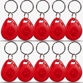 10 X Red RFID Tags Key fobs - 125Khz READ ONLY Proximity ID Card Token Access Control | By UMTMedia®