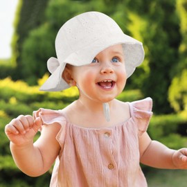 INSPUTOL Baby Girls Sun Hat Cotton Bucket Hat with Embroidered Flowers and Bow Wide Brim Summer Cap for Infant Toddler, Pink (1-2 Years), Unit size