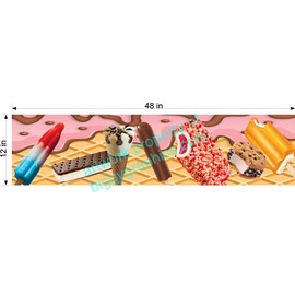 ICE Cream Vinyl Decals Strips to Decorate Your Shop OR CART OR Windows Soft Serve Hand Scooped OR Freezer Treats (12" x 48" Freezer Treats Laminated)