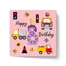 Papa Prints Vehicle Birthday Card for Grandson 8th Birthday Card Boy (145 x 150 mm) Boys Birthday Card with Envelope