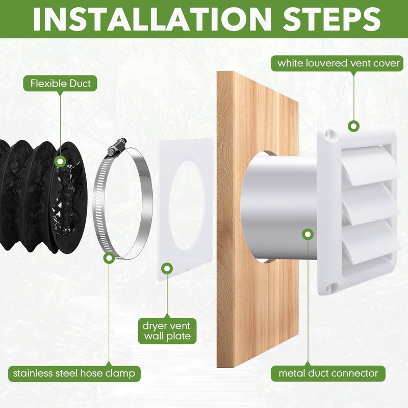 Glooglitter Dryer Vent Kit 4 Inch Dryer Ducting Tube Vent