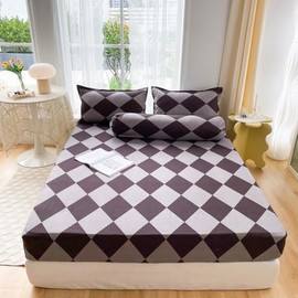 1pc Colorful Fitted Sheet Set, Soft Comfortable Bedding Set, for Bedroom, Guest Room (1* Fitted Sheet only) (Brown, Full)