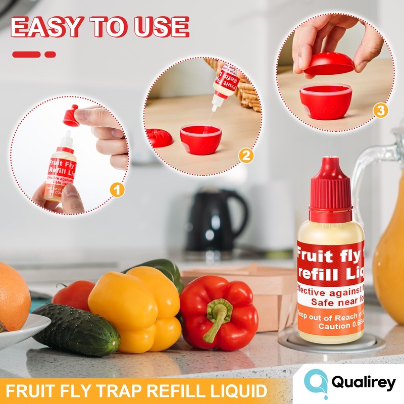 Qualirey 20 Pack Fruit Fly Trap Refill Liquid, 0.68oz/ Bottle