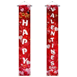 Happy Valentines Day Banner for Valentines Day Decorations - Large, 72x12 Inch | Red Valentines Day Door Banner, Valentines Day Sign, Valentines Decorations, Valentines Banner, Valentine Decorations