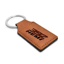 iPick Image - HEMI 392 Rectangular Brown Leather Key Chain Key-Ring for Dodge Challenger Charger SRT Jeep RAM