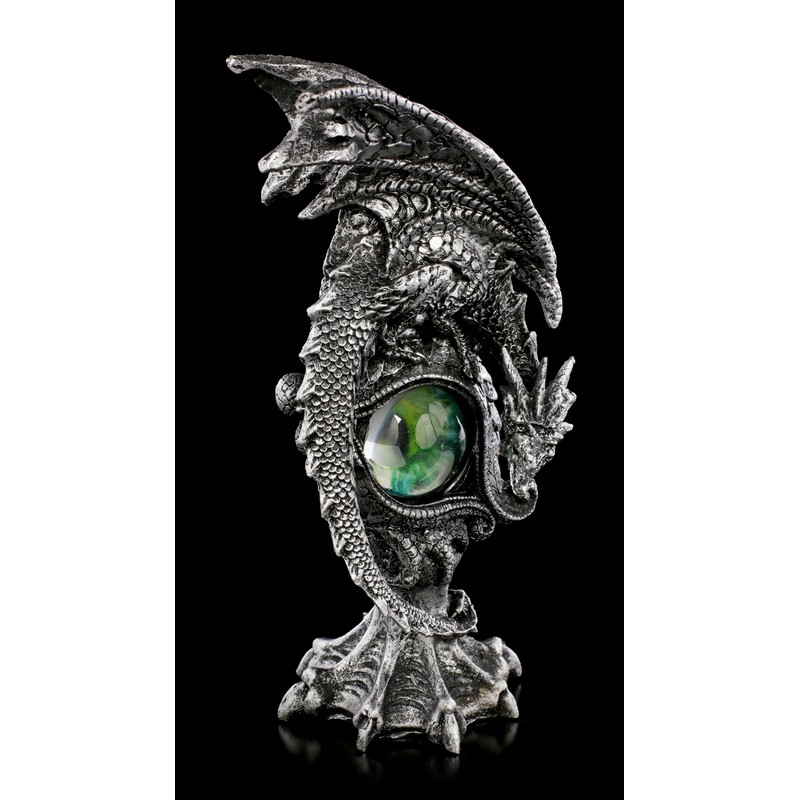 Dragon Figure with Eye in Emerald Green, 17.5 cm, Silver
