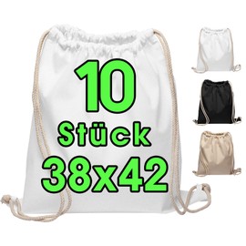 Cotton Bag – Gym Bag Pack of 10 38 x 42 cm Sports Bag with Cord – Backpack, Bag, Jute Bag Oeko-Tex® Tested Fabric Bag Women & Men, Children – Gym Bag, Blank for Painting for Sports and Travel