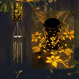 Hummingbird Wind Chime, Solar Lanterns Outdoor Waterproof Hummingbird Garden Decor Gifts for Women Mom Grandma Hanging Solar Lights Metal Solar Decoration Outside for Yard, Patio, Backyard, Porch