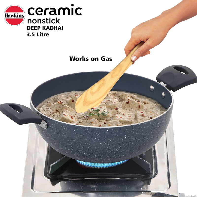 HAWKINS Ceramic Nonstick 3.5 Litre Deep Kadhai, Induction Deep Fry