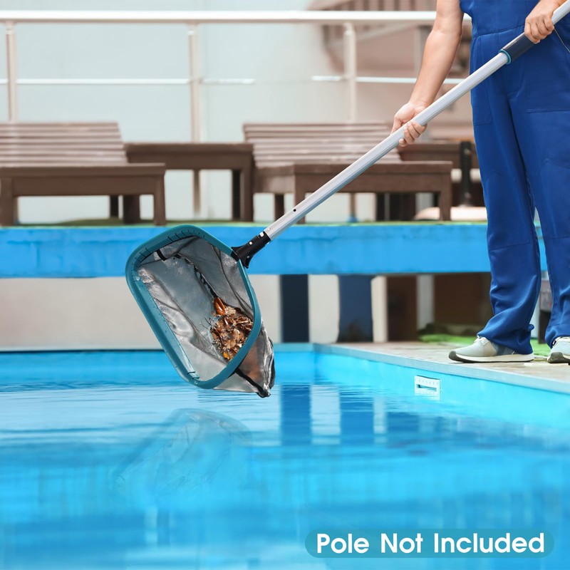 POOLWHALE Pool Skimmer Net Rake, Aluminum Frame Deep Nylon Net,