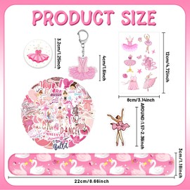 98 PCS Ballerina Dance Party Favors, Ballet Themed Bracelets, Temporary Tattoos Stickers Keychains Badges for Kids and Women Birthday Decorations and Supplies