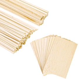 Okllen 150 Pieces Balsa Wood Sticks, Square Unfinished Balsa Wood Sheets Set, 12 Inch Thin Wood Strips 1/4 Inch 1/8 Inch Wooden Crafts Dowel Rods for DIY Projects Models Making Supplies