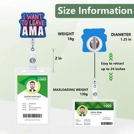 Badge Reel Holder Retractable with ID Clip for Nurse Nursing Name Tag Card, I Want to Leave AMA Badge Holder Alligator Clip for Medical Assistant Nursing Student Doctor Office