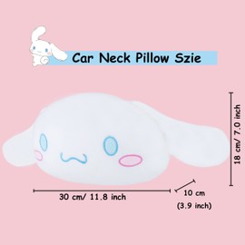 Roffatide Anime Cinnamoroll Car Neck Pillow 2 Pcs Plush Auto Head Neck Rest Cushion for Chairs, Recliners, Driving Seats