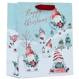 Design By Violet Happy Christmas Gonk Gift Bag Eco Friendly Recyclable with Red Handle and From Gonk Gift Tag Xmas Gift Wrap Medium