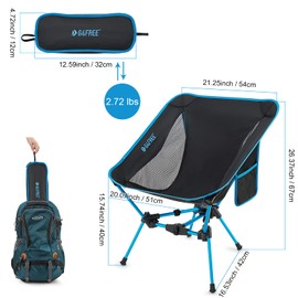 G4Free Folding Camping Chairs, Ultralight Compact Backpacking Folding Chairs Lawn Chairs Heavy Duty 330lbs with Side Pockets Packable for Outdoor Camp Travel Beach Hiking Blue