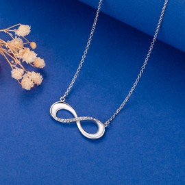 AM ANNIS MUNN Infinity Necklace 925 Sterling Silver Women's Necklace Eternal Love Women Jewellery with Zirconia Women Gift for Mum Girlftiend, Sterling Silver, Cubic Zirconia